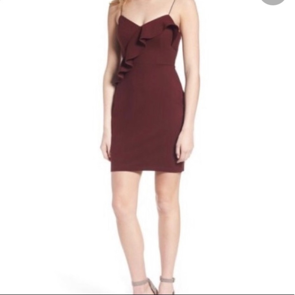 Astr the Label Maroon Bodycon Ruffled Mini Dress